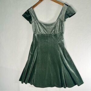 Rewind Dress Velvet Mini Empire Waist Babydoll Flutter Sleeve Sage Green Size XS